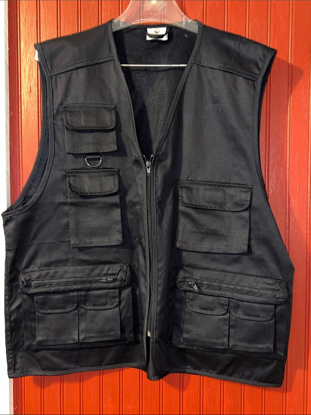 Men's Utility Vest - Black Multi-Pocket Outdoor Vest Hunting Photography L